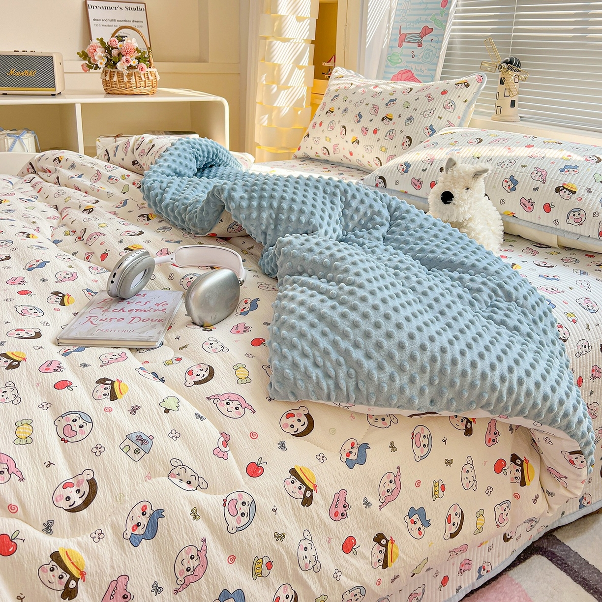 优选 2025新款木棉双层纱ins少女心可爱加厚豆豆冬被四件套床盖三件套暖梦小红书推荐 快乐小新