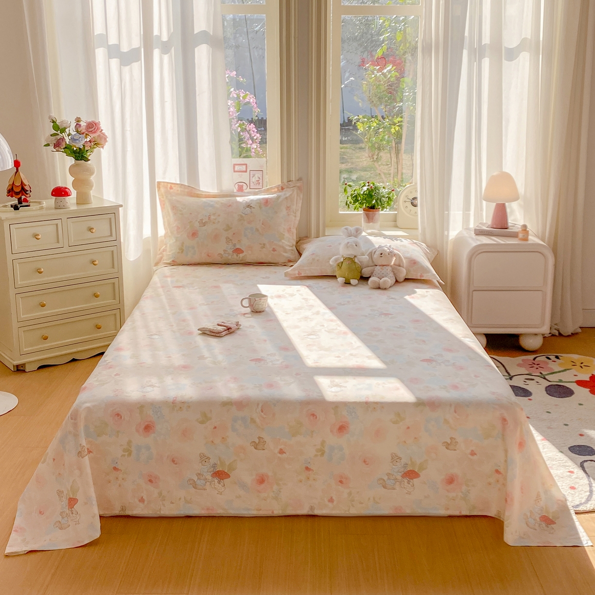 91家纺网 家纺一手货源 找家纺 花梦欣 2026新款全棉印花单品系列2花卉款-单床单 油画弦音