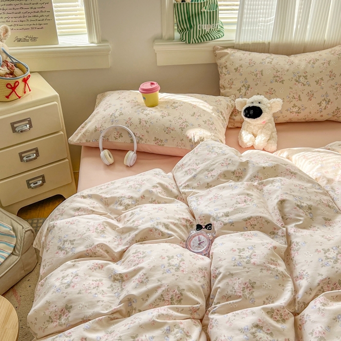 91家纺网 家纺一手货源 找家纺 漫仙阁家纺 2026新款纯棉学生宿舍A版100%新疆棉B版古法水洗三件套全棉四件套粉桃