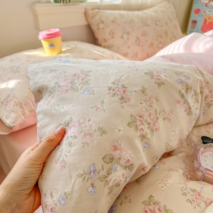 91家纺网 家纺一手货源 找家纺 漫仙阁家纺 2026新款纯棉学生宿舍A版100%新疆棉B版古法水洗三件套全棉四件套粉桃