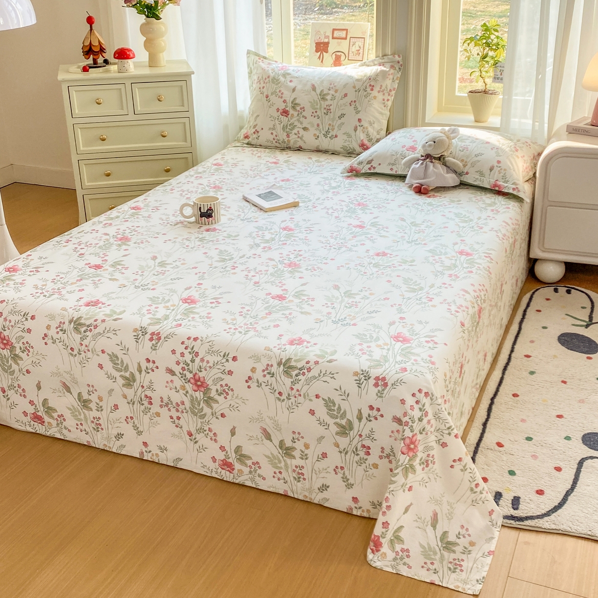 91家纺网 家纺一手货源 找家纺 花梦欣 2026新款全棉印花单品系列2花卉款-单床单 玉笛花间