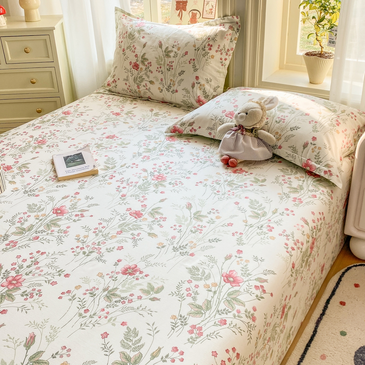 91家纺网 家纺一手货源 找家纺 花梦欣 2026新款全棉印花单品系列2花卉款-单床单 玉笛花间