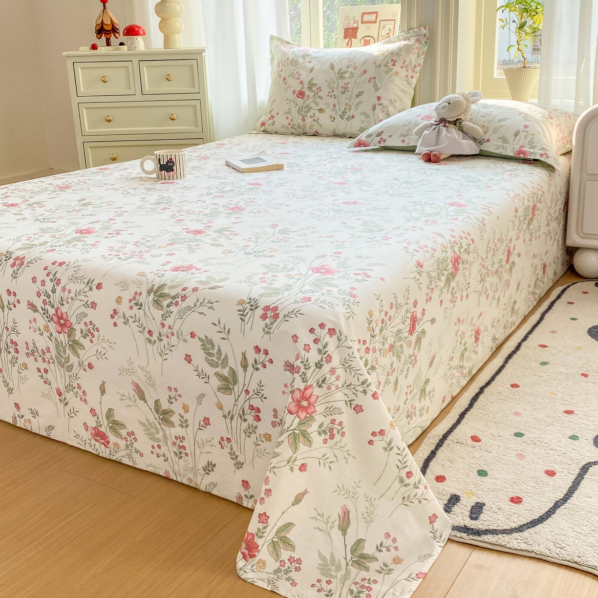 91家纺网 家纺一手货源 找家纺 花梦欣 2026新款全棉印花单品系列2花卉款-单床单 玉笛花间