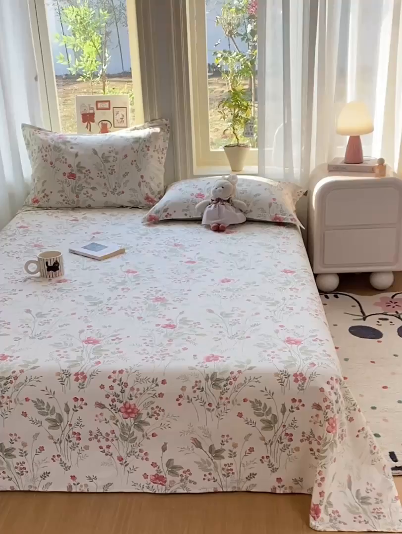 91家纺网 家纺一手货源 找家纺 花梦欣 2026新款全棉印花单品系列2花卉款-单床单 玉笛花间