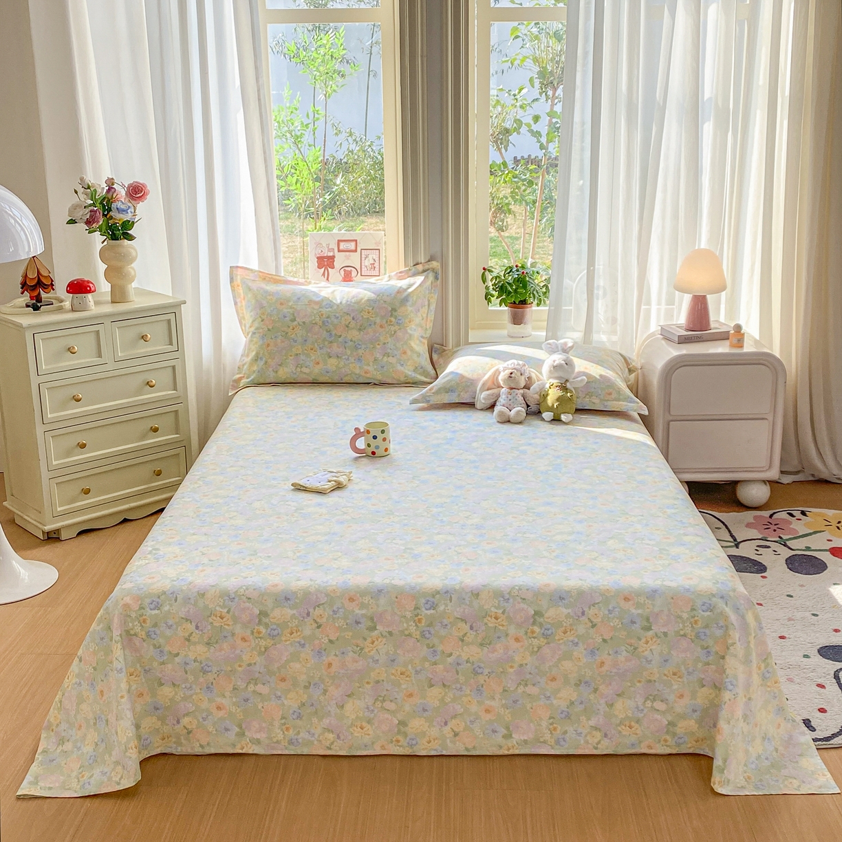 91家纺网 家纺一手货源 找家纺 花梦欣 2026新款全棉印花单品系列2花卉款-单床单 栀子花语