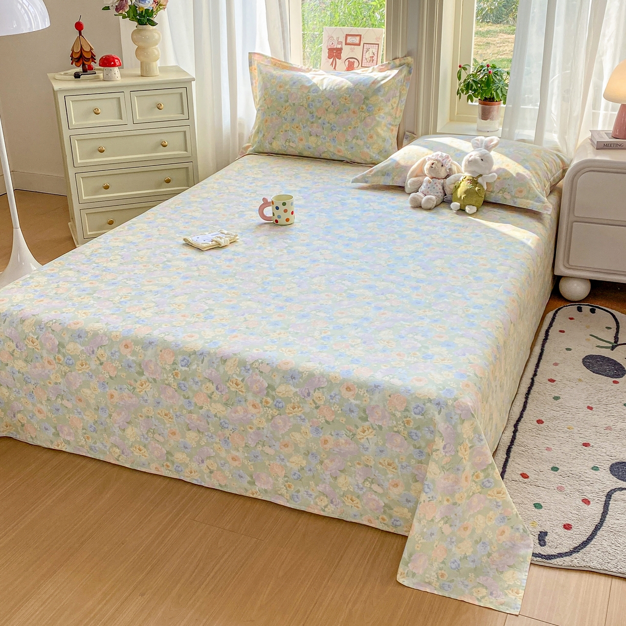 91家纺网 家纺一手货源 找家纺 花梦欣 2026新款全棉印花单品系列2花卉款-单床单 栀子花语