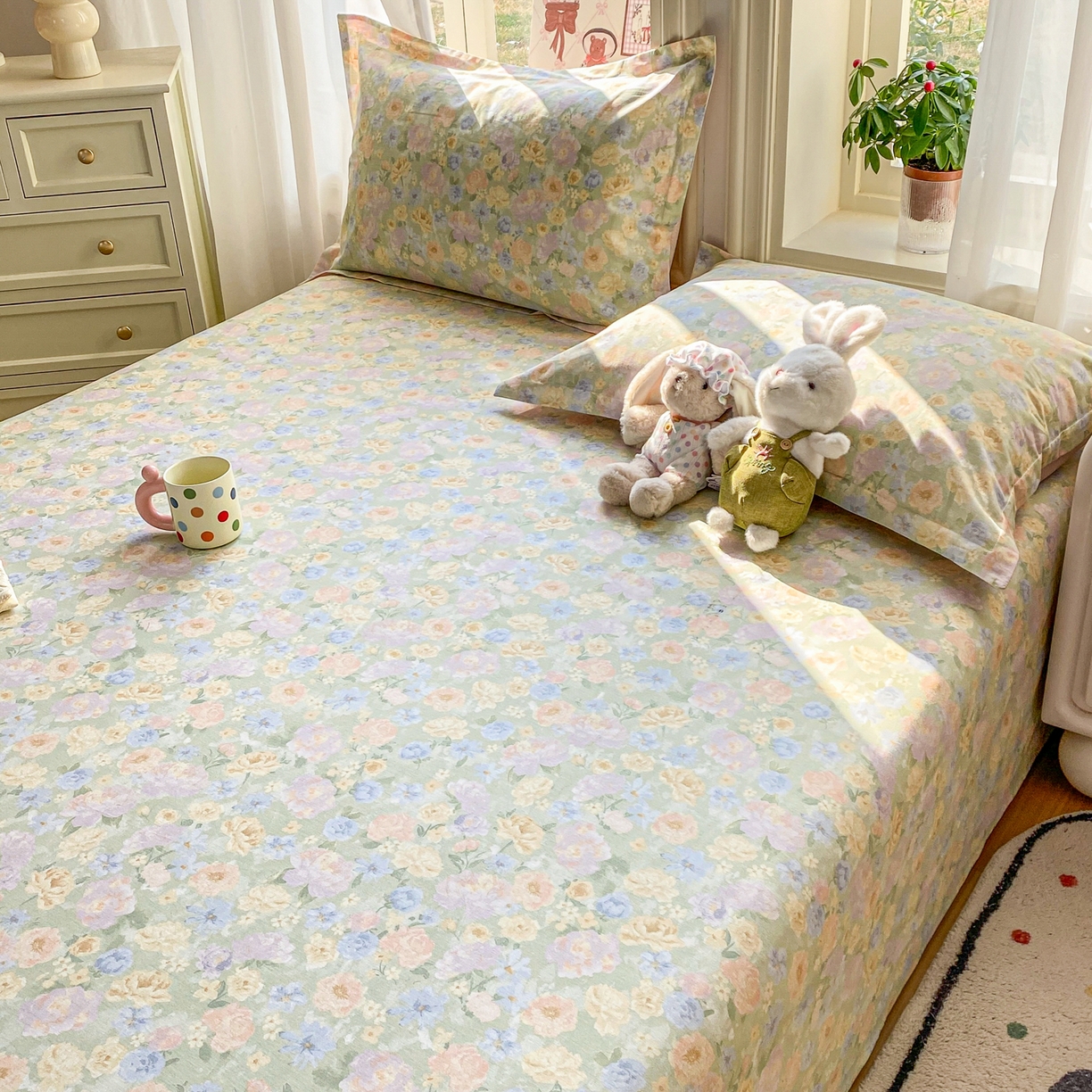 91家纺网 家纺一手货源 找家纺 花梦欣 2026新款全棉印花单品系列2花卉款-单床单 栀子花语