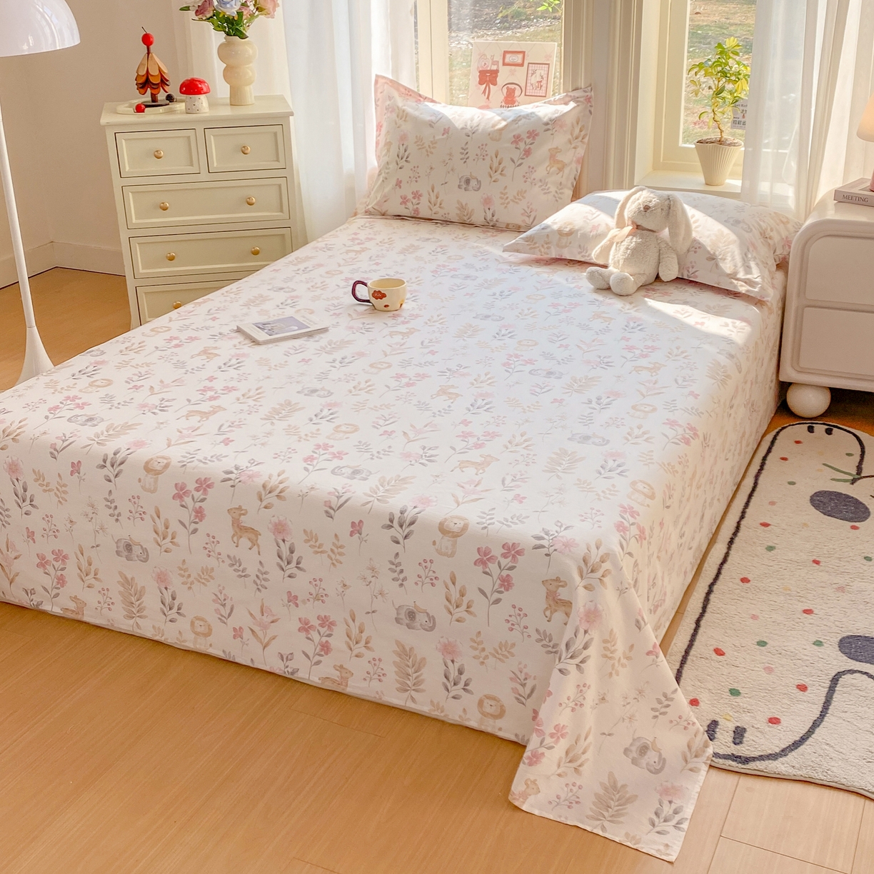 91家纺网 家纺一手货源 找家纺 花梦欣 2026新款全棉印花单品系列2花卉款-单床单 自然手记粉