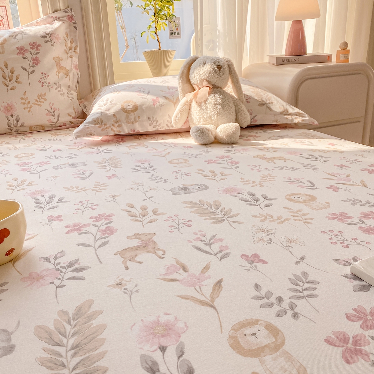 91家纺网 家纺一手货源 找家纺 花梦欣 2026新款全棉印花单品系列2花卉款-单床单 自然手记粉