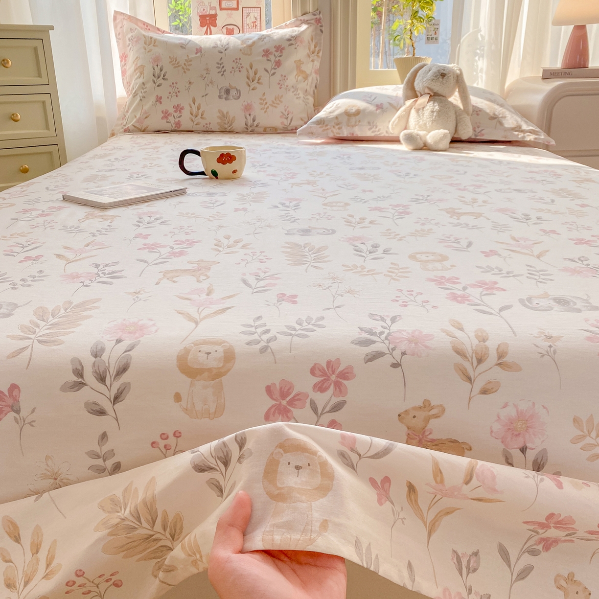 91家纺网 家纺一手货源 找家纺 花梦欣 2026新款全棉印花单品系列2花卉款-单床单 自然手记粉