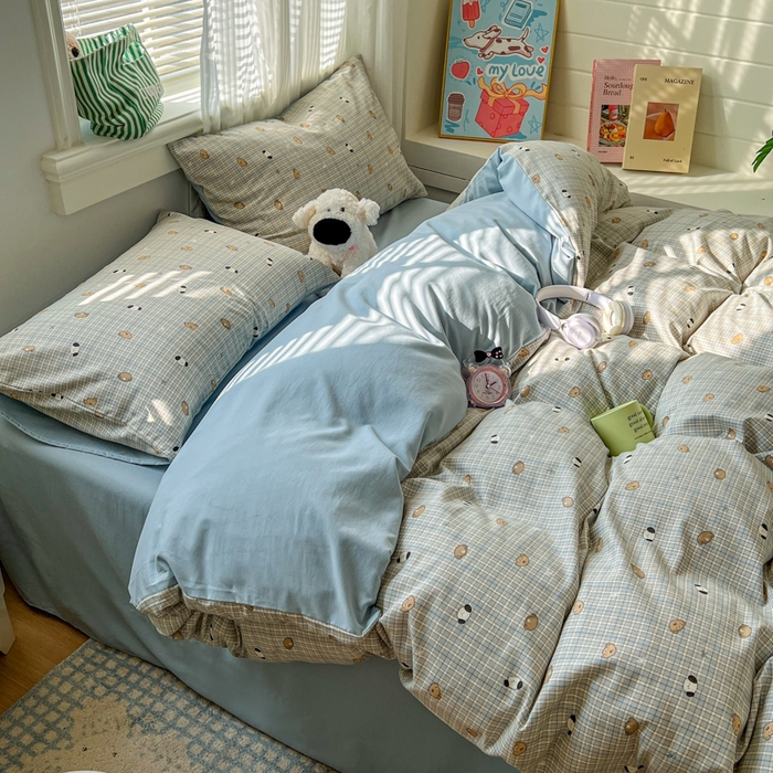 91家纺网 家纺一手货源 找家纺 漫仙阁家纺 2026新款纯棉学生宿舍A版100%新疆棉B版古法水洗三件套全棉四件套酷迪