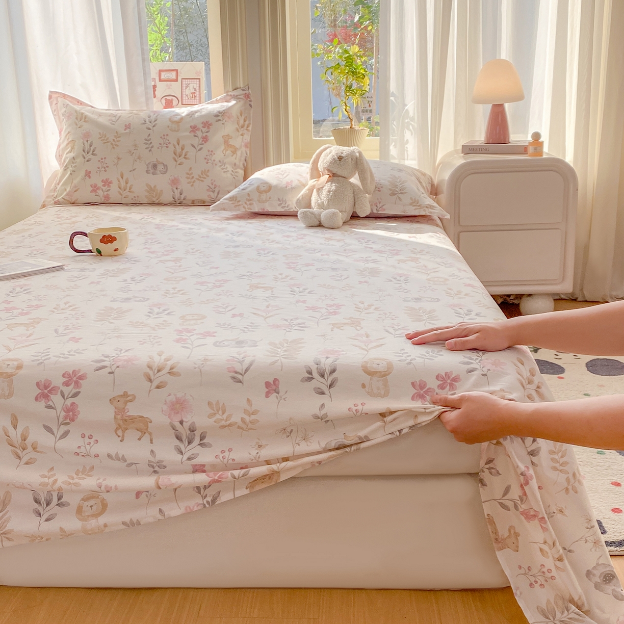 91家纺网 家纺一手货源 找家纺 花梦欣 2026新款全棉印花单品系列2花卉款-单床单 自然手记粉
