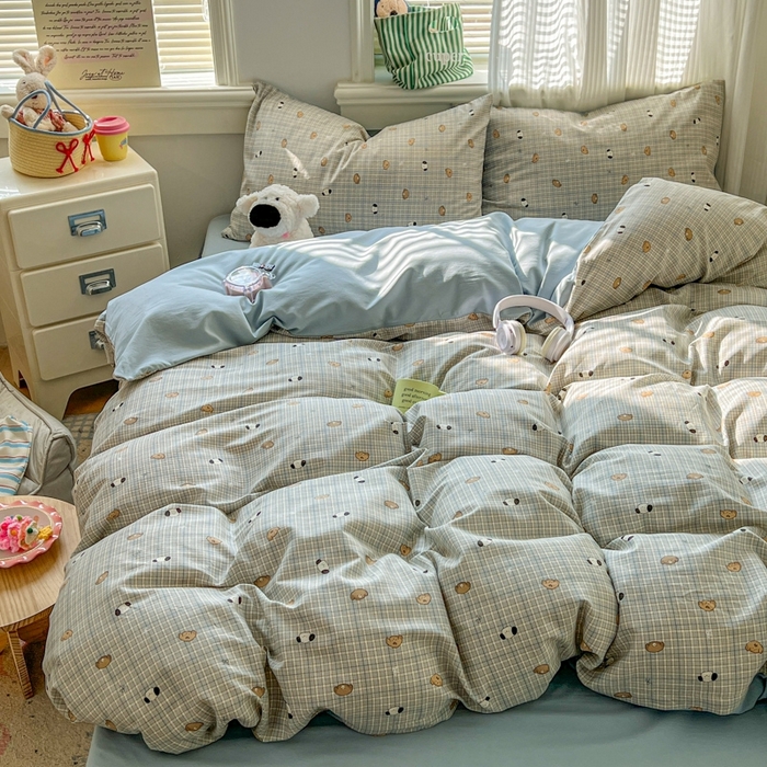 91家纺网 家纺一手货源 找家纺 漫仙阁家纺 2026新款纯棉学生宿舍A版100%新疆棉B版古法水洗三件套全棉四件套酷迪