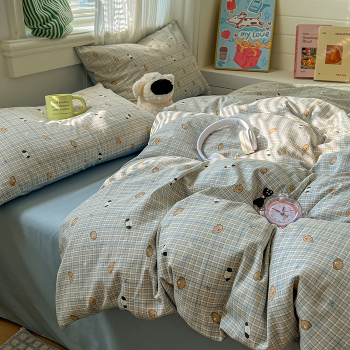 漫仙阁家纺 2026新款纯棉学生宿舍A版100%新疆棉B版古法水洗三件套全棉四件套酷迪