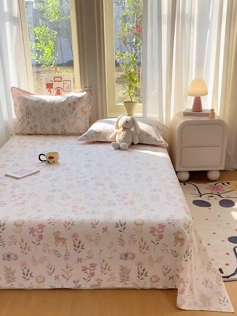 91家纺网 家纺一手货源 找家纺 花梦欣 2026新款全棉印花单品系列2花卉款-单床单 自然手记粉