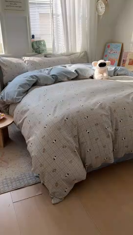 91家纺网 家纺一手货源 找家纺 漫仙阁家纺 2026新款纯棉学生宿舍A版100%新疆棉B版古法水洗三件套全棉四件套酷迪