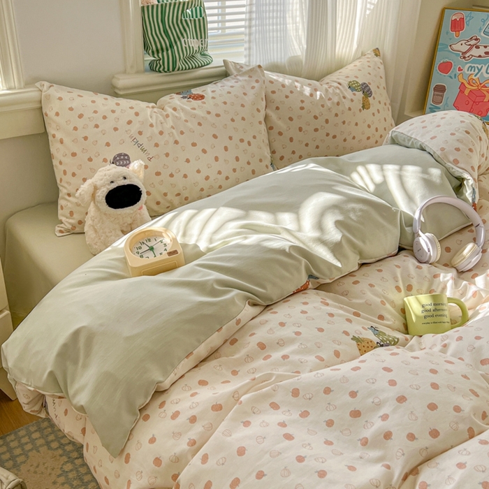 91家纺网 家纺一手货源 找家纺 漫仙阁家纺 2026新款纯棉学生宿舍A版100%新疆棉B版古法水洗三件套全棉四件套南瓜派对