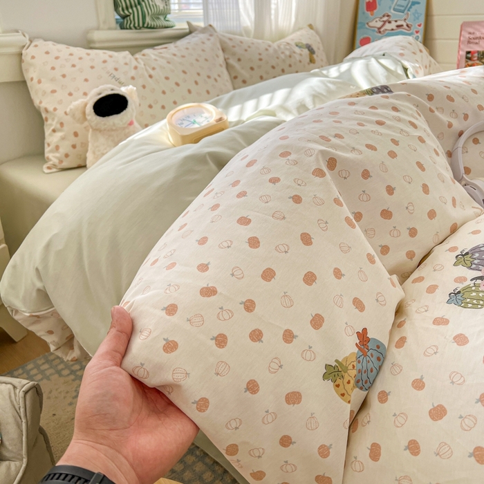 91家纺网 家纺一手货源 找家纺 漫仙阁家纺 2026新款纯棉学生宿舍A版100%新疆棉B版古法水洗三件套全棉四件套南瓜派对