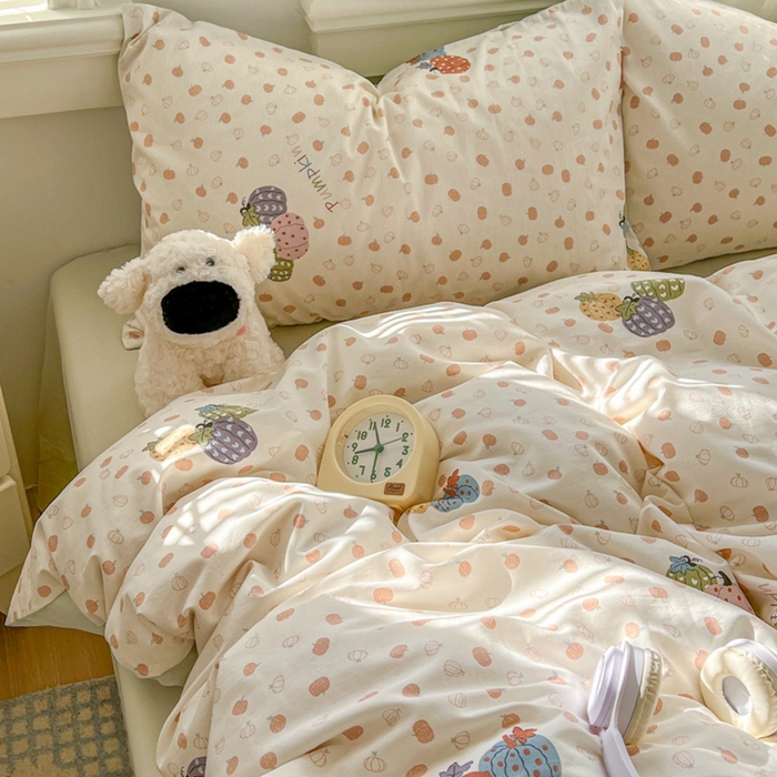 91家纺网 家纺一手货源 找家纺 漫仙阁家纺 2026新款纯棉学生宿舍A版100%新疆棉B版古法水洗三件套全棉四件套南瓜派对