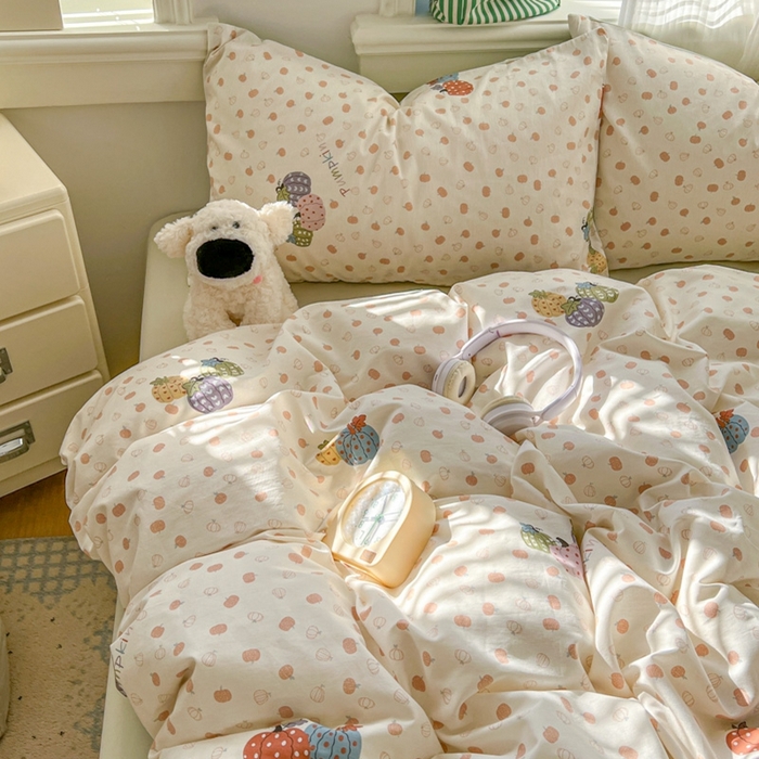 91家纺网 家纺一手货源 找家纺 漫仙阁家纺 2026新款纯棉学生宿舍A版100%新疆棉B版古法水洗三件套全棉四件套南瓜派对