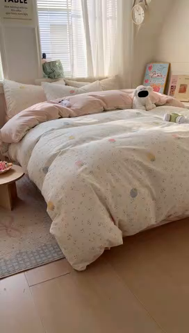 91家纺网 家纺一手货源 找家纺 漫仙阁家纺 2026新款纯棉学生宿舍A版100%新疆棉B版古法水洗三件套全棉四件套南瓜派对