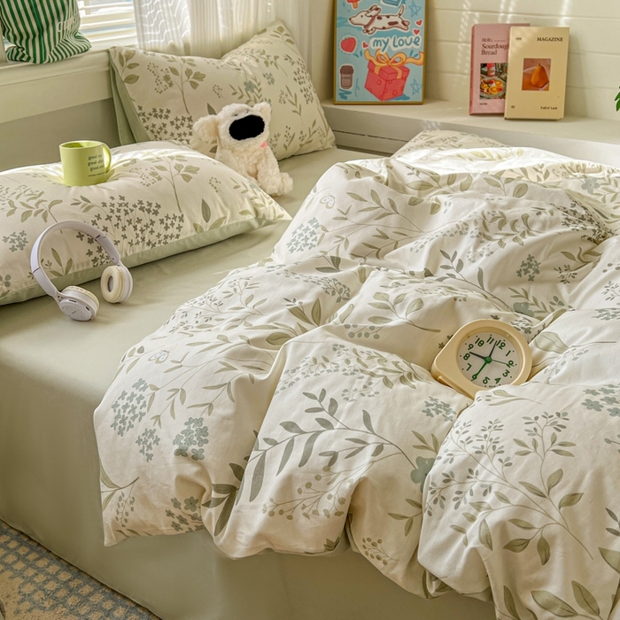 漫仙阁家纺 2026新款纯棉学生宿舍A版100%新疆棉B版古法水洗三件套全棉四件套戚风浅夏