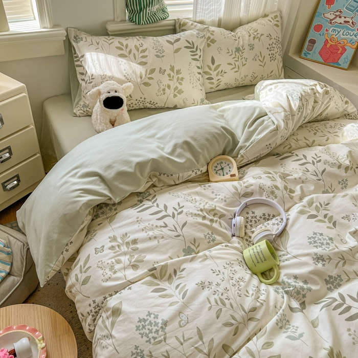 91家纺网 家纺一手货源 找家纺 漫仙阁家纺 2026新款纯棉学生宿舍A版100%新疆棉B版古法水洗三件套全棉四件套戚风浅夏