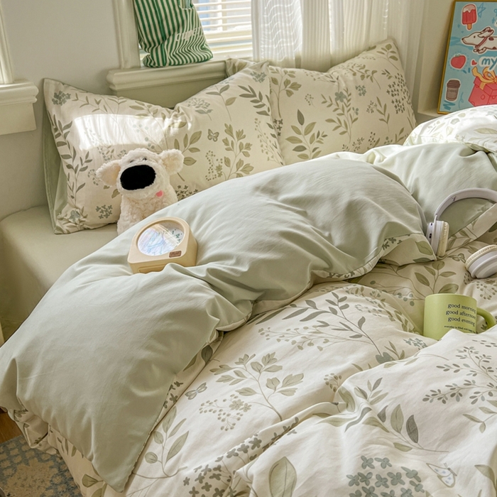 91家纺网 家纺一手货源 找家纺 漫仙阁家纺 2026新款纯棉学生宿舍A版100%新疆棉B版古法水洗三件套全棉四件套戚风浅夏