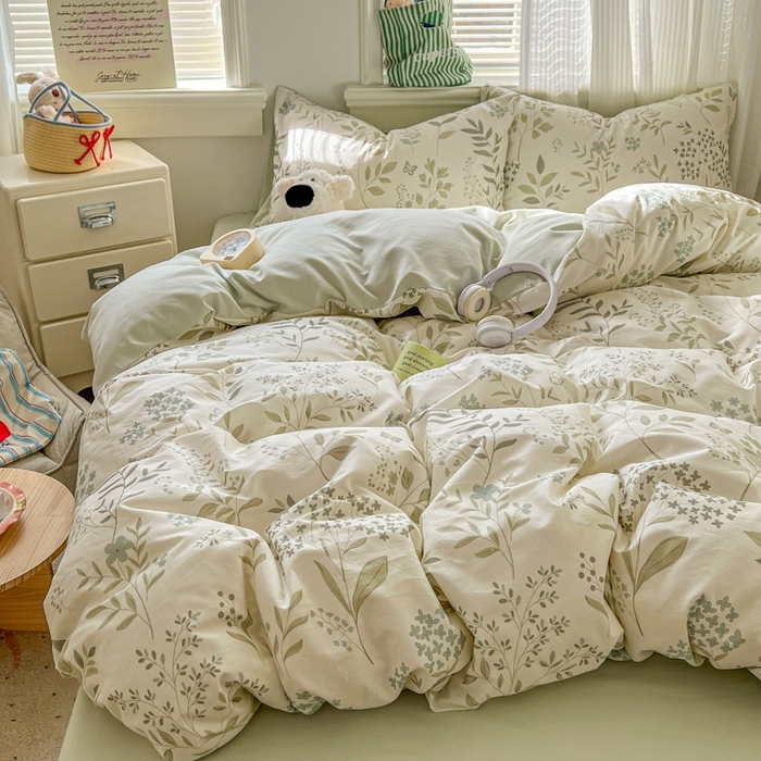 91家纺网 家纺一手货源 找家纺 漫仙阁家纺 2026新款纯棉学生宿舍A版100%新疆棉B版古法水洗三件套全棉四件套戚风浅夏