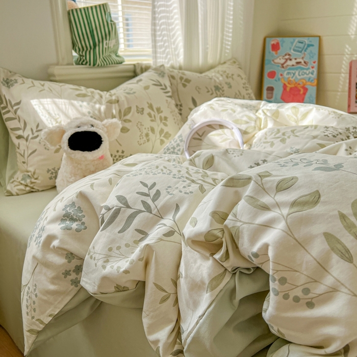 91家纺网 家纺一手货源 找家纺 漫仙阁家纺 2026新款纯棉学生宿舍A版100%新疆棉B版古法水洗三件套全棉四件套戚风浅夏