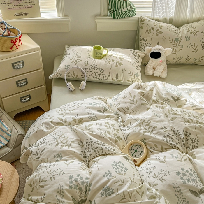 91家纺网 家纺一手货源 找家纺 漫仙阁家纺 2026新款纯棉学生宿舍A版100%新疆棉B版古法水洗三件套全棉四件套戚风浅夏