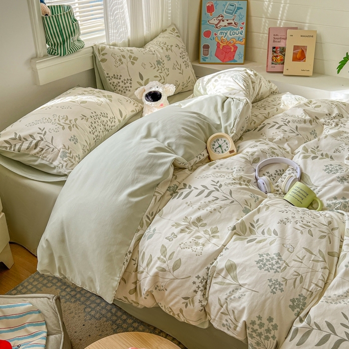 91家纺网 家纺一手货源 找家纺 漫仙阁家纺 2026新款纯棉学生宿舍A版100%新疆棉B版古法水洗三件套全棉四件套戚风浅夏