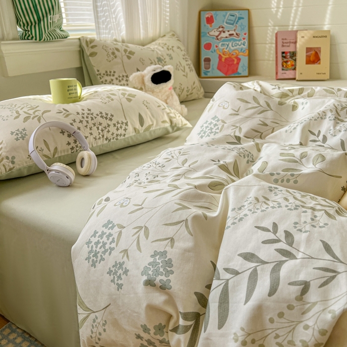 91家纺网 家纺一手货源 找家纺 漫仙阁家纺 2026新款纯棉学生宿舍A版100%新疆棉B版古法水洗三件套全棉四件套戚风浅夏