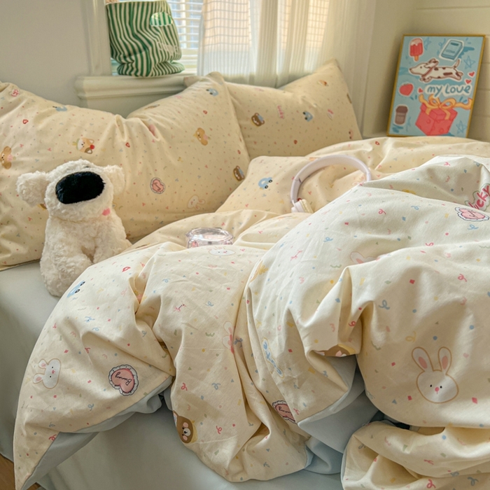 91家纺网 家纺一手货源 找家纺 漫仙阁家纺 2026新款纯棉学生宿舍A版100%新疆棉B版古法水洗三件套全棉四件套奇遇记