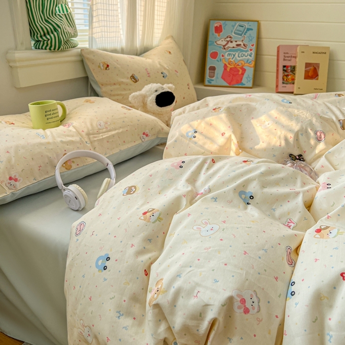 91家纺网 家纺一手货源 找家纺 漫仙阁家纺 2026新款纯棉学生宿舍A版100%新疆棉B版古法水洗三件套全棉四件套奇遇记