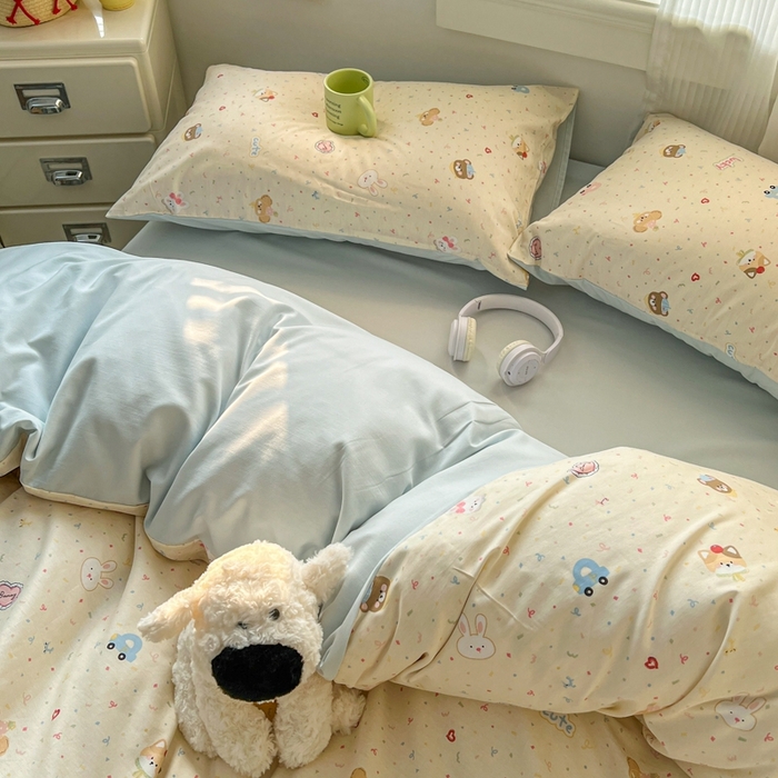 91家纺网 家纺一手货源 找家纺 漫仙阁家纺 2026新款纯棉学生宿舍A版100%新疆棉B版古法水洗三件套全棉四件套奇遇记