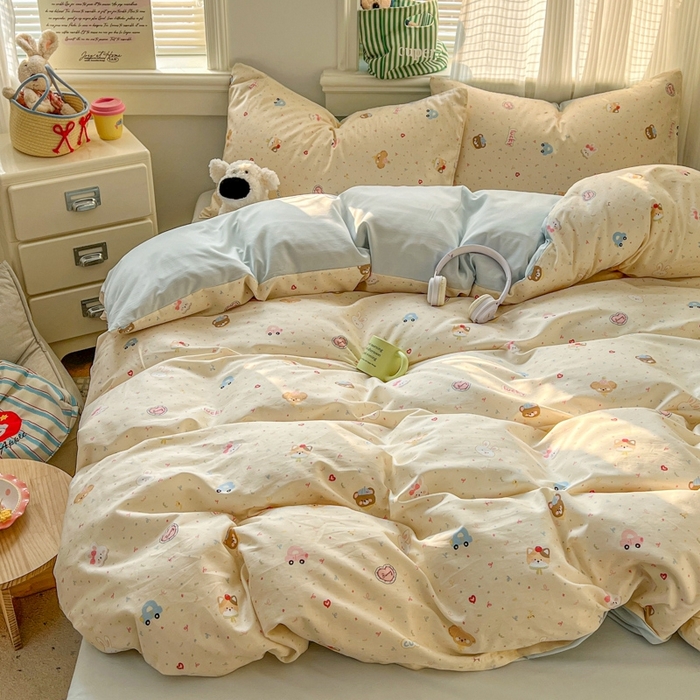 91家纺网 家纺一手货源 找家纺 漫仙阁家纺 2026新款纯棉学生宿舍A版100%新疆棉B版古法水洗三件套全棉四件套奇遇记