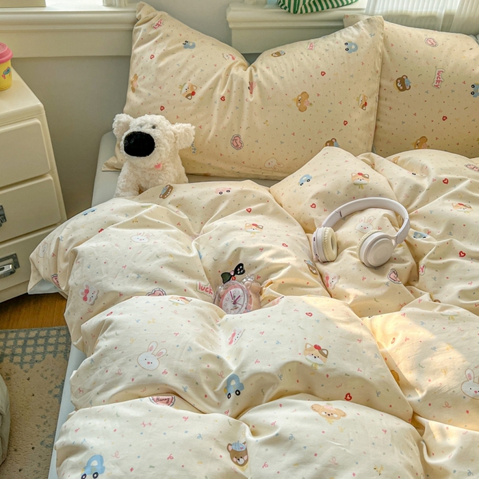 91家纺网 家纺一手货源 找家纺 漫仙阁家纺 2026新款纯棉学生宿舍A版100%新疆棉B版古法水洗三件套全棉四件套奇遇记