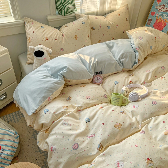 91家纺网 家纺一手货源 找家纺 漫仙阁家纺 2026新款纯棉学生宿舍A版100%新疆棉B版古法水洗三件套全棉四件套奇遇记