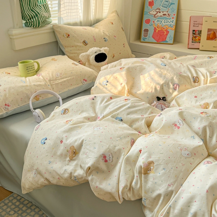 漫仙阁家纺 2026新款纯棉学生宿舍A版100%新疆棉B版古法水洗三件套全棉四件套奇遇记