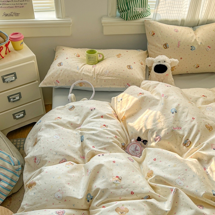 91家纺网 家纺一手货源 找家纺 漫仙阁家纺 2026新款纯棉学生宿舍A版100%新疆棉B版古法水洗三件套全棉四件套奇遇记