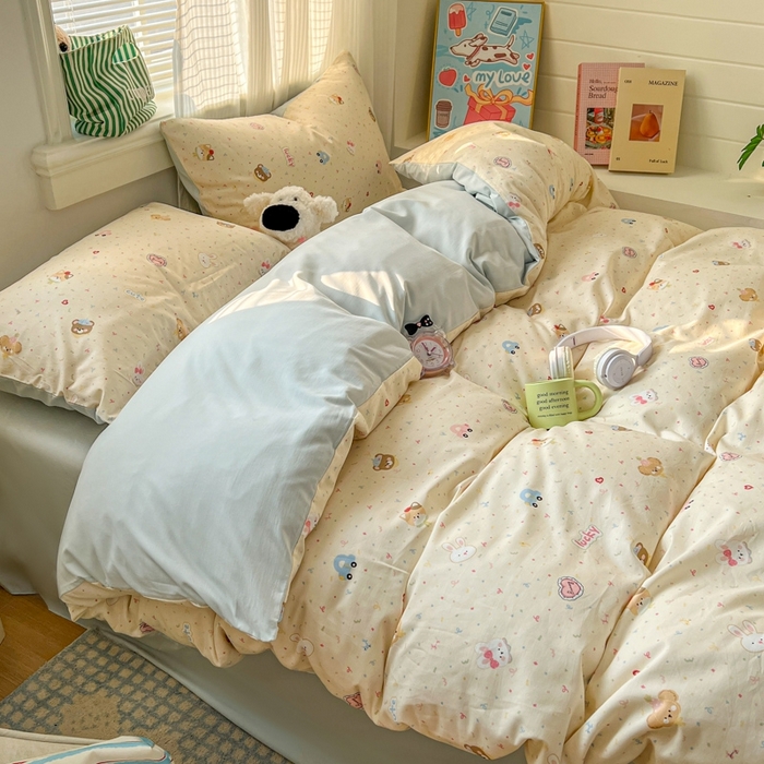 91家纺网 家纺一手货源 找家纺 漫仙阁家纺 2026新款纯棉学生宿舍A版100%新疆棉B版古法水洗三件套全棉四件套奇遇记