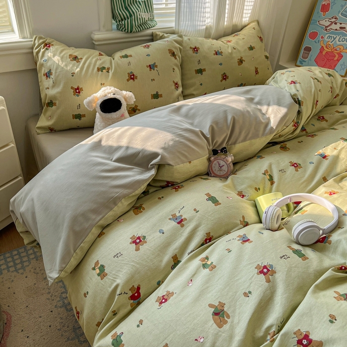 91家纺网 家纺一手货源 找家纺 漫仙阁家纺 2026新款纯棉学生宿舍A版100%新疆棉B版古法水洗三件套全棉四件套哨兵熊