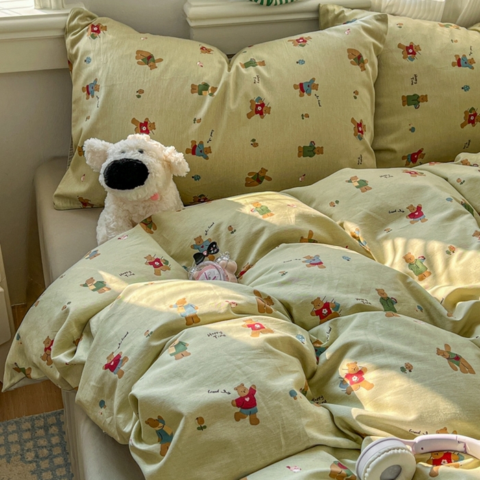 91家纺网 家纺一手货源 找家纺 漫仙阁家纺 2026新款纯棉学生宿舍A版100%新疆棉B版古法水洗三件套全棉四件套哨兵熊