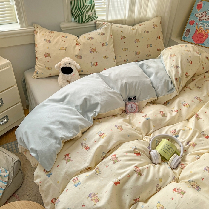 91家纺网 家纺一手货源 找家纺 漫仙阁家纺 2026新款纯棉学生宿舍A版100%新疆棉B版古法水洗三件套全棉四件套星星人