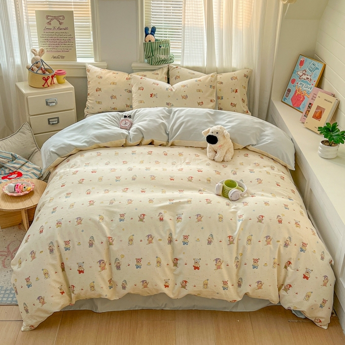 91家纺网 家纺一手货源 找家纺 漫仙阁家纺 2026新款纯棉学生宿舍A版100%新疆棉B版古法水洗三件套全棉四件套星星人