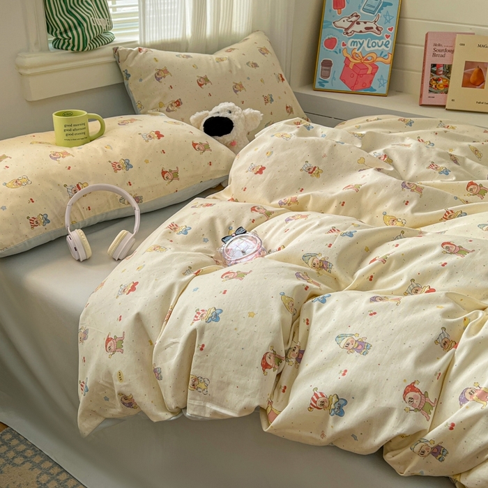 漫仙阁家纺 2026新款纯棉学生宿舍A版100%新疆棉B版古法水洗三件套全棉四件套星星人