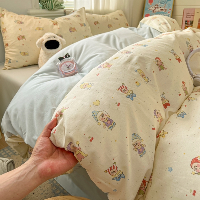 91家纺网 家纺一手货源 找家纺 漫仙阁家纺 2026新款纯棉学生宿舍A版100%新疆棉B版古法水洗三件套全棉四件套星星人