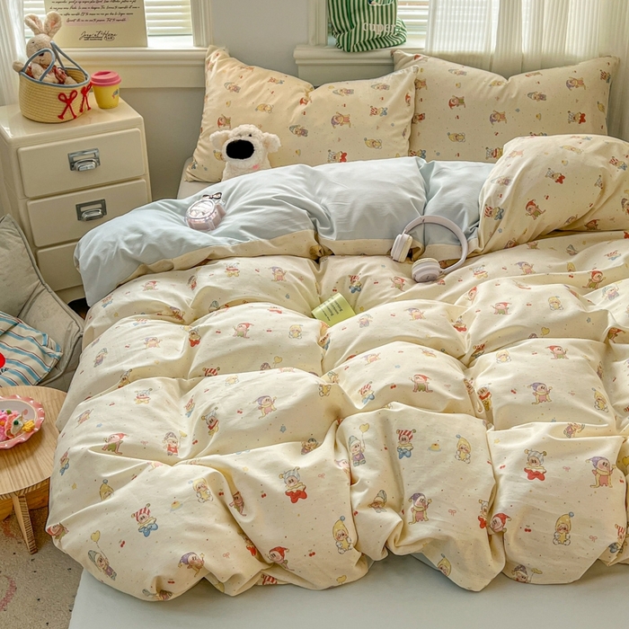 91家纺网 家纺一手货源 找家纺 漫仙阁家纺 2026新款纯棉学生宿舍A版100%新疆棉B版古法水洗三件套全棉四件套星星人