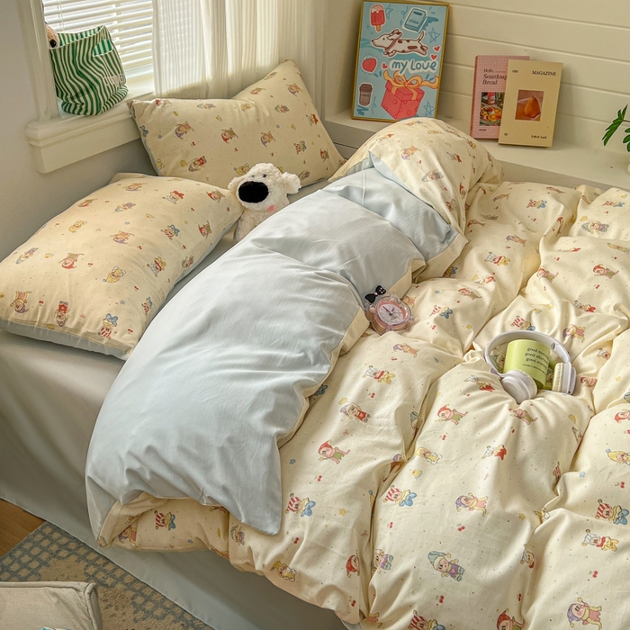 91家纺网 家纺一手货源 找家纺 漫仙阁家纺 2026新款纯棉学生宿舍A版100%新疆棉B版古法水洗三件套全棉四件套星星人